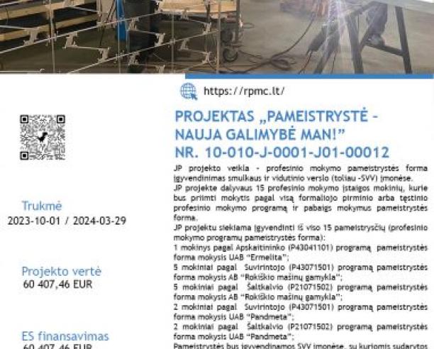 Projektas „Pameistrystė – nauja galimybė man!”